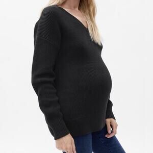 GAP Maternity Cozy Oversized Cotton V Neck Sweater Black Size XXL